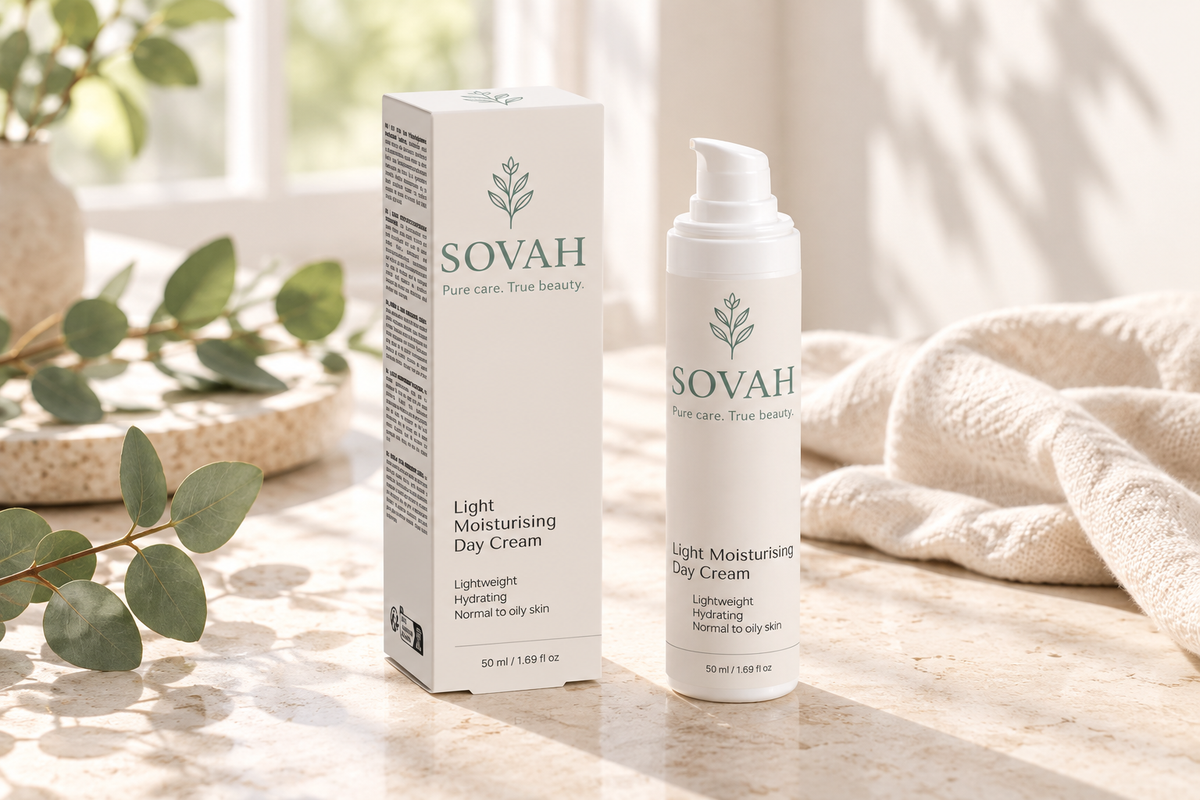 SOVAH skincare products in natural daylight for Normal Skin women