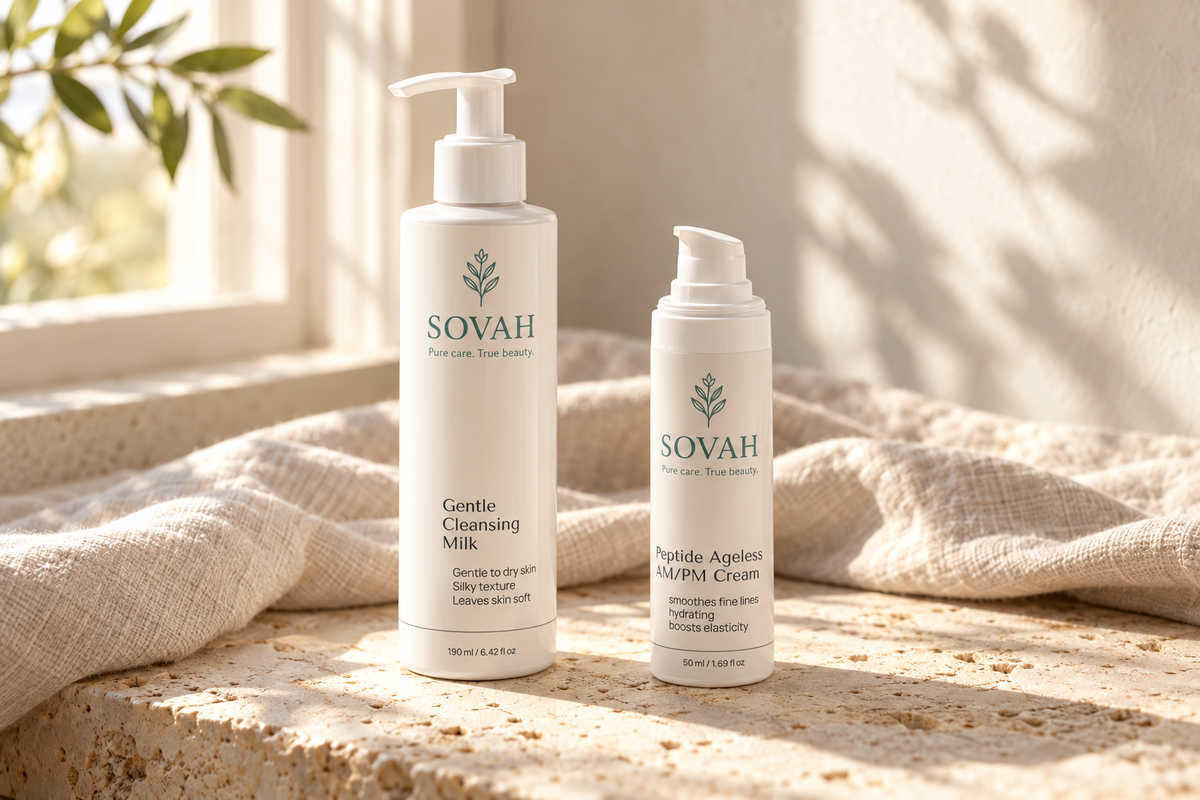 SOVAH skincare products in natural daylight for All Products