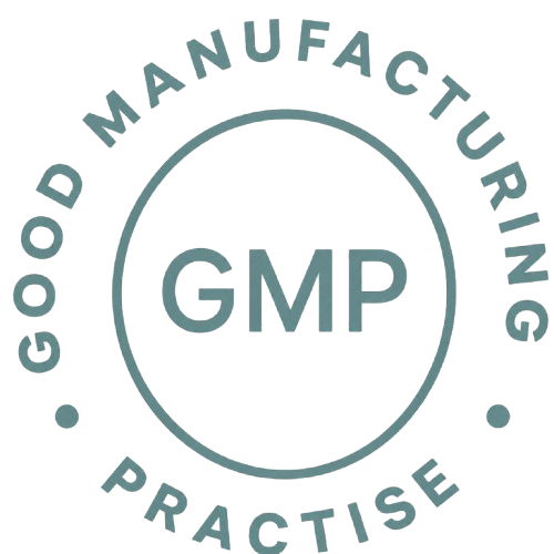GMP badge voor SOVAH skincare producten geproduceerd volgens goede productiepraktijken en hoge kwaliteitsnormen.