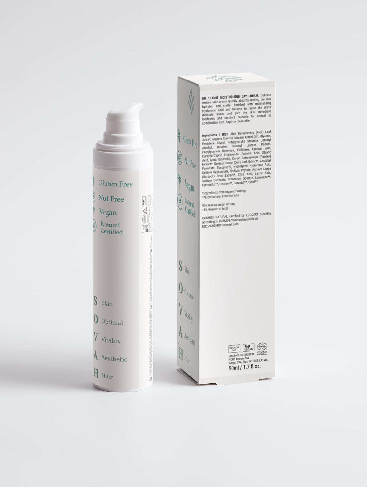 SOVAH Light Moisturising Day Cream product packaging detail