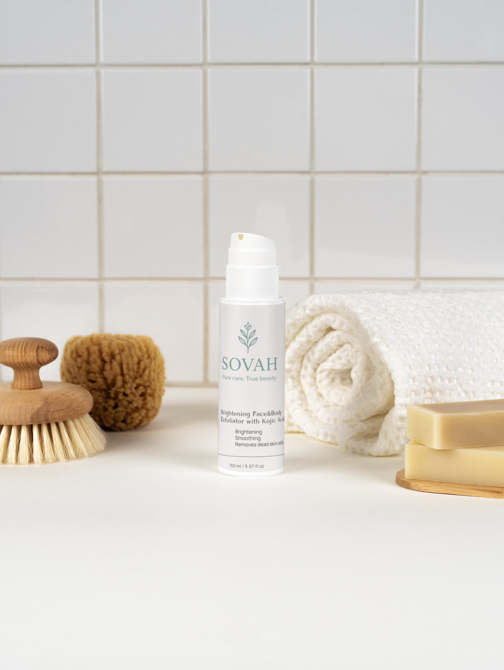 SOVAH Brightening Face & Body Exfoliator with Kojic Acid for smoother skin