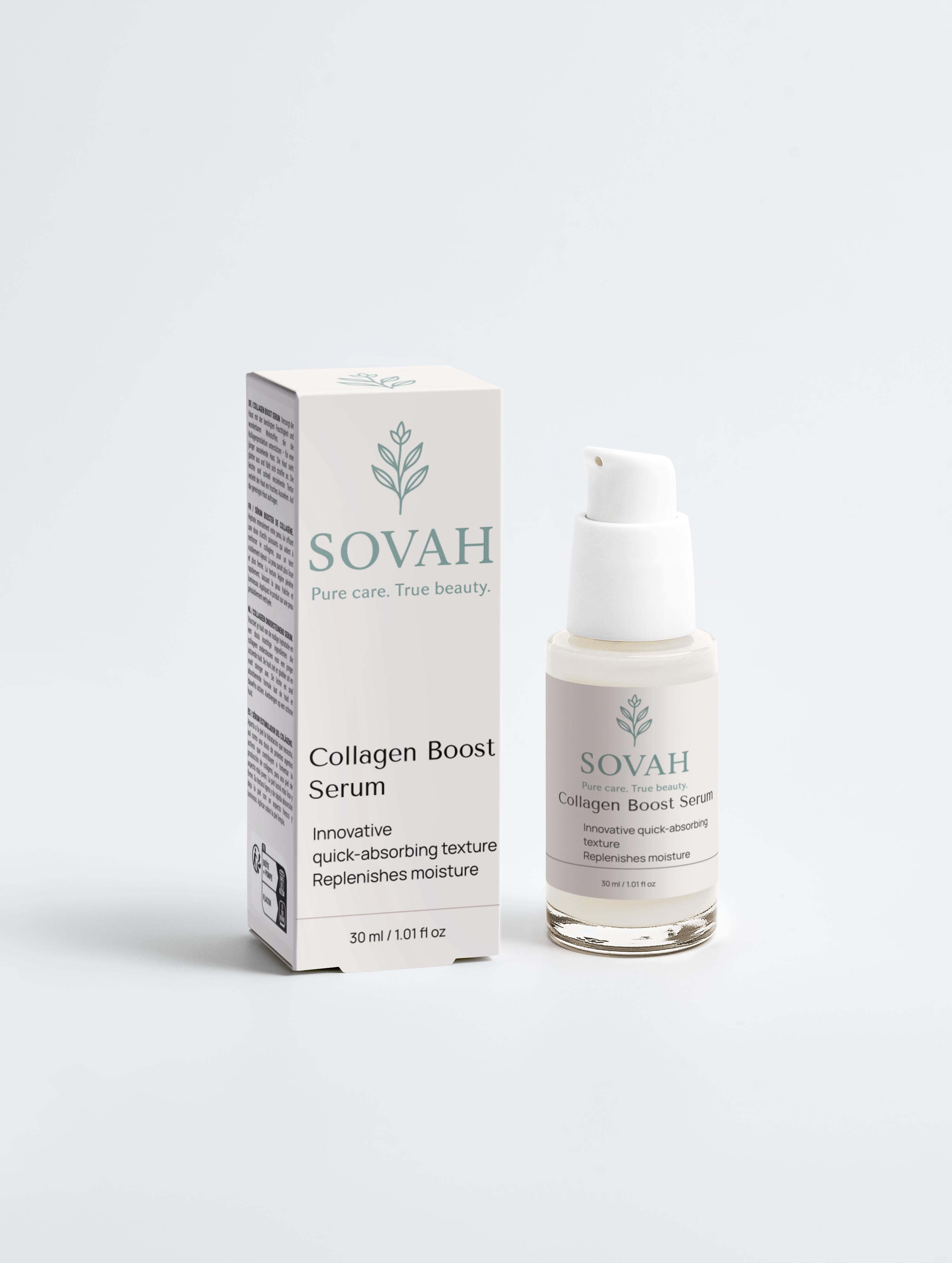 SOVAH Collagen Boost Serum for plump smooth and elastic-looking skin
