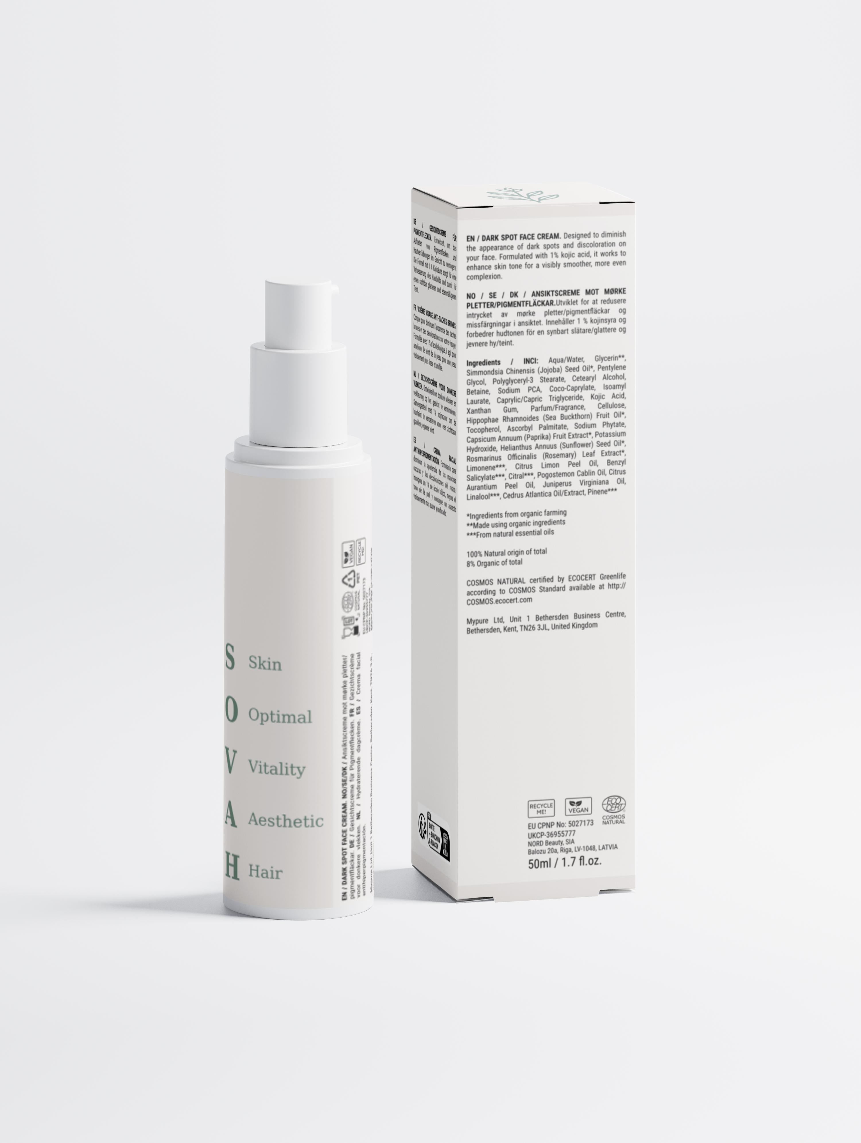 SOVAH Dark Spot Face Cream with Kojic Acid for uneven skin tone