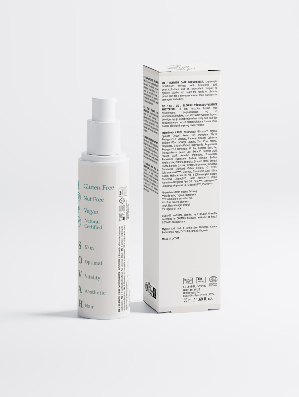 SOVAH Acne Care Moisturiser product packaging alternate view
