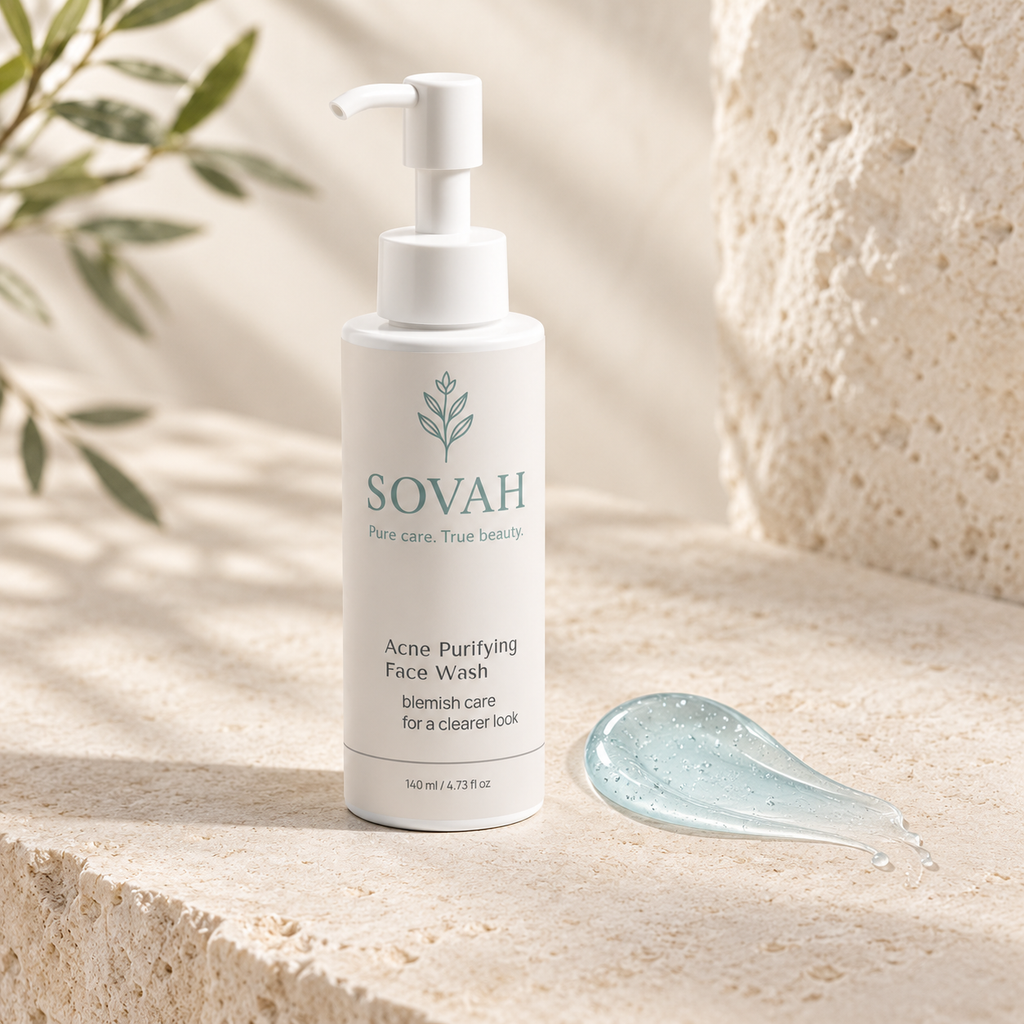 Acne Purifying Face Wash beside its fresh gel texture