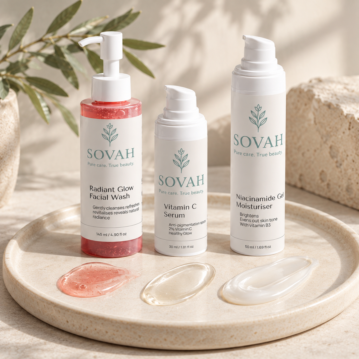 Dull Skin Routine SOVAH products with skincare textures