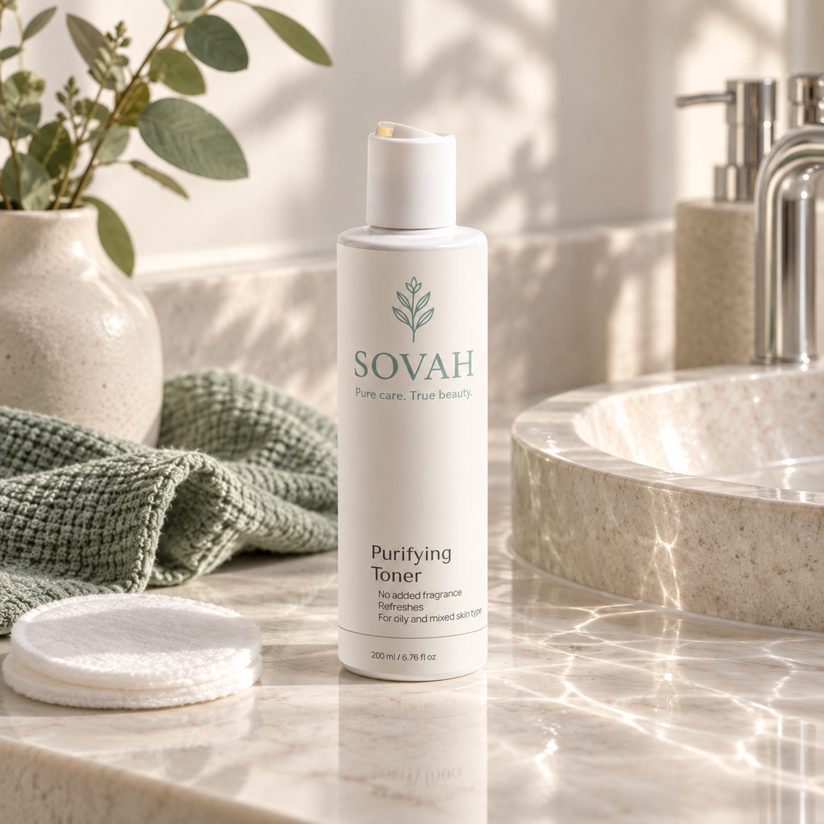 Purifying Toner in a clean bathroom setting