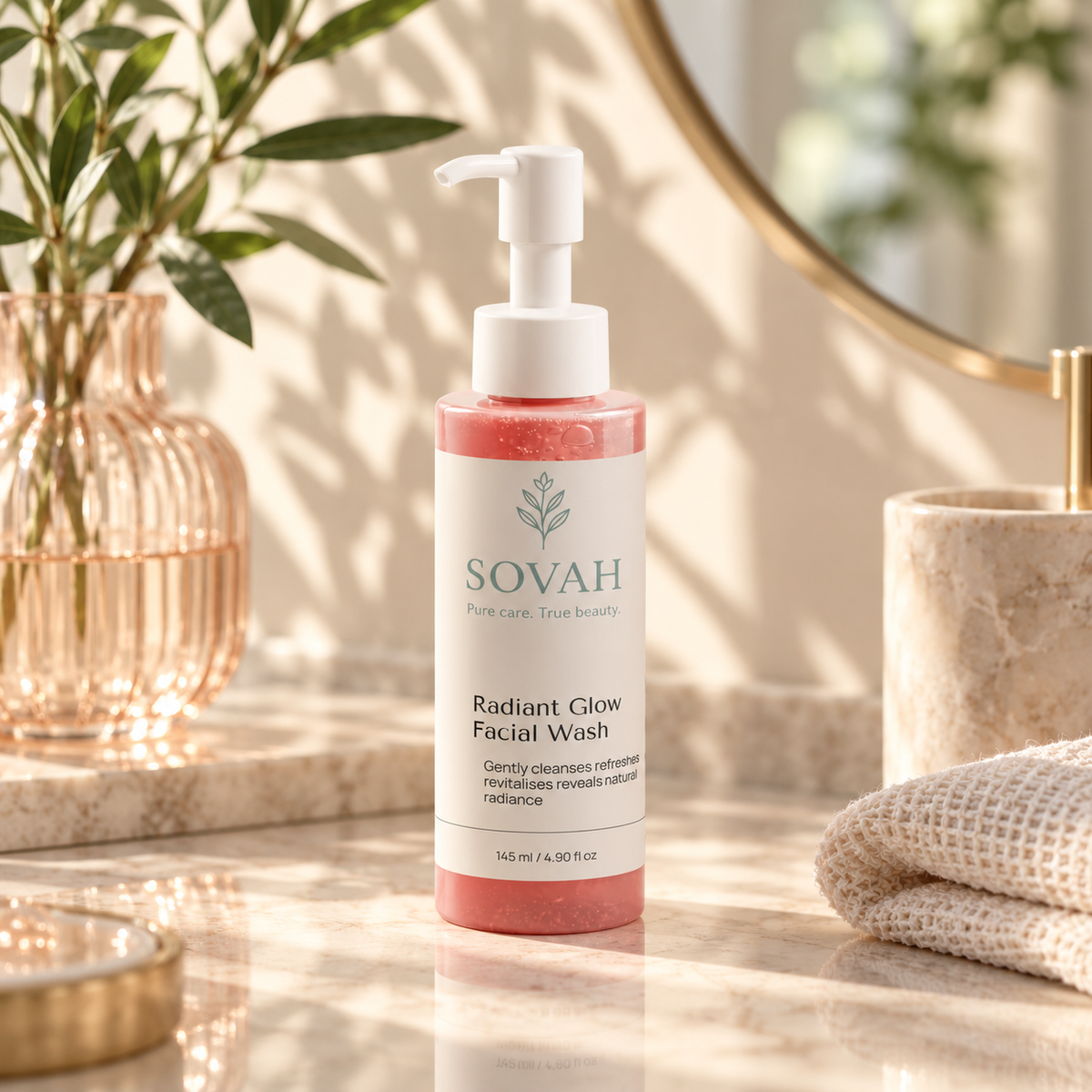 Radiant Glow Facial Wash in a bright skincare setting