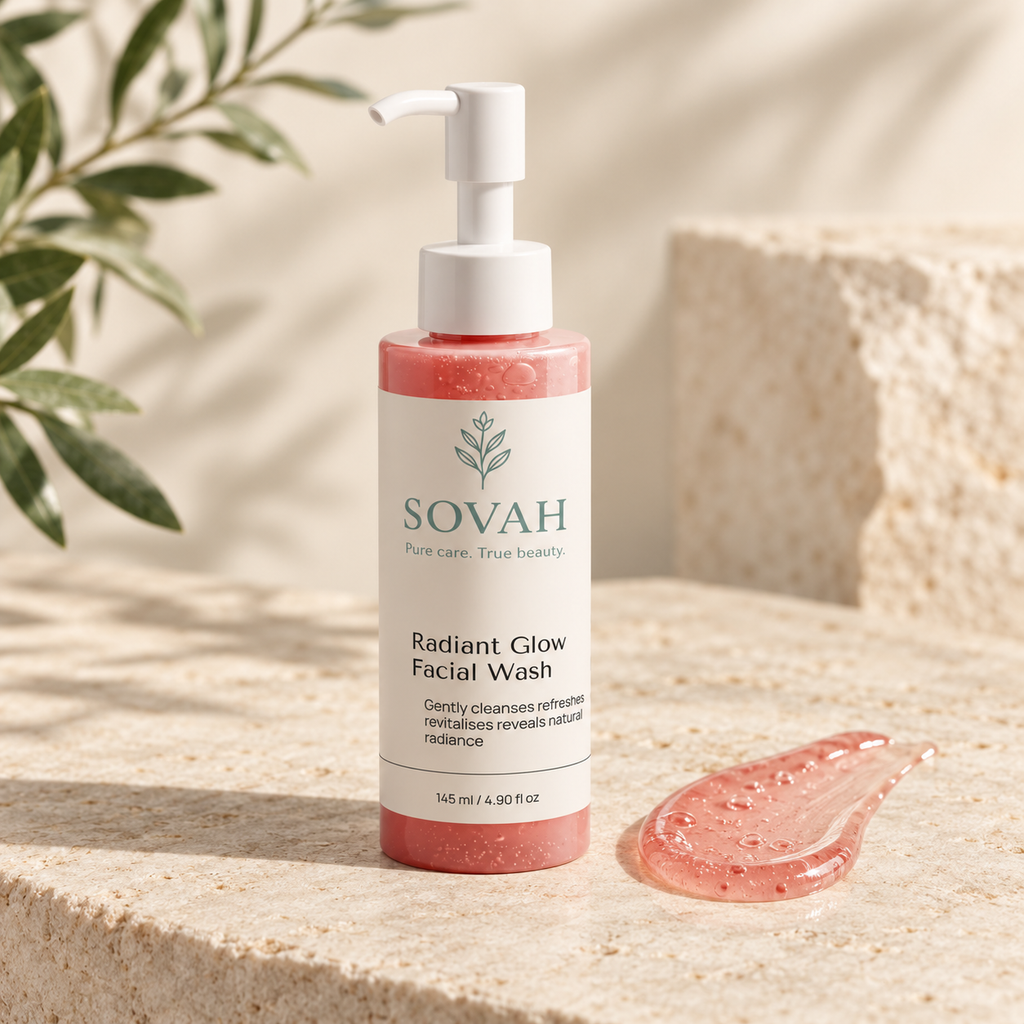 Radiant Glow Facial Wash beside its gel texture