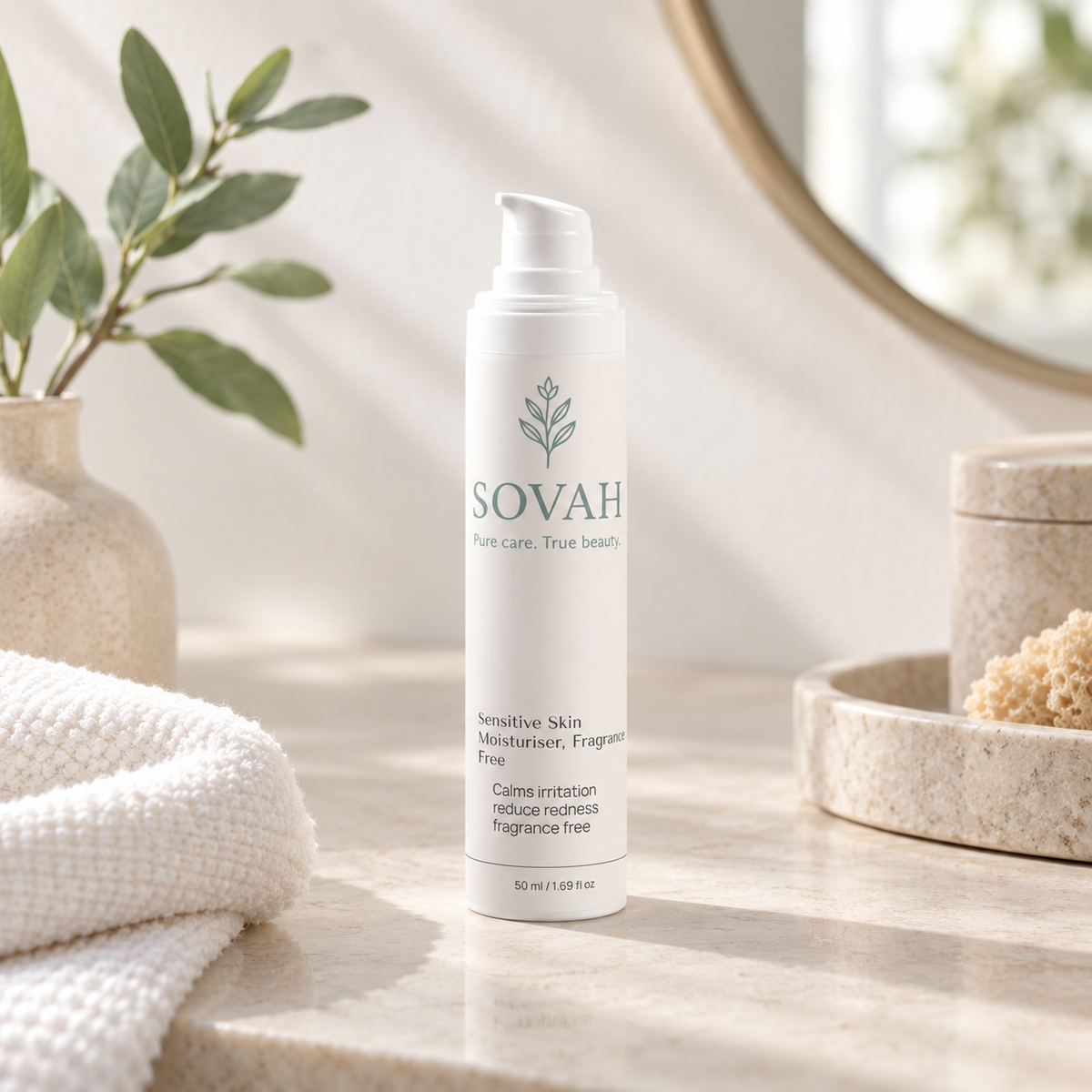 Sensitive Skin Moisturiser in a calm skincare setting