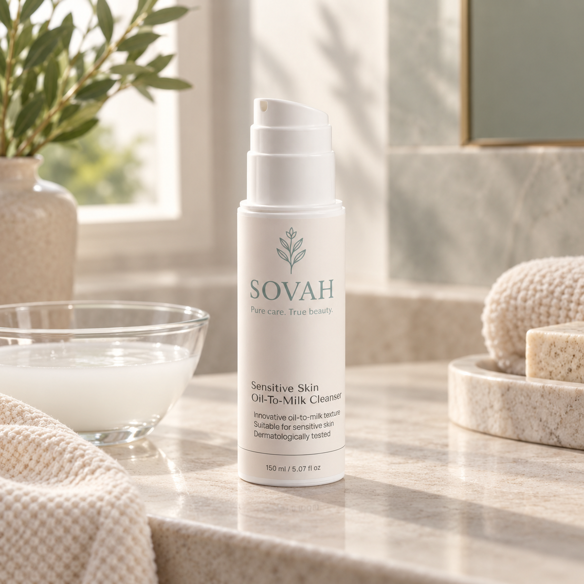 Sensitive Skin Oil-To-Milk Cleanser in a gentle skincare setting