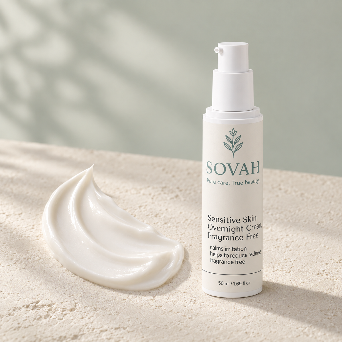 SOVAH Sensitive Skin Overnight Cream beside its rich cream texture
