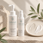 Simple Acne Routine SOVAH products with skincare textures