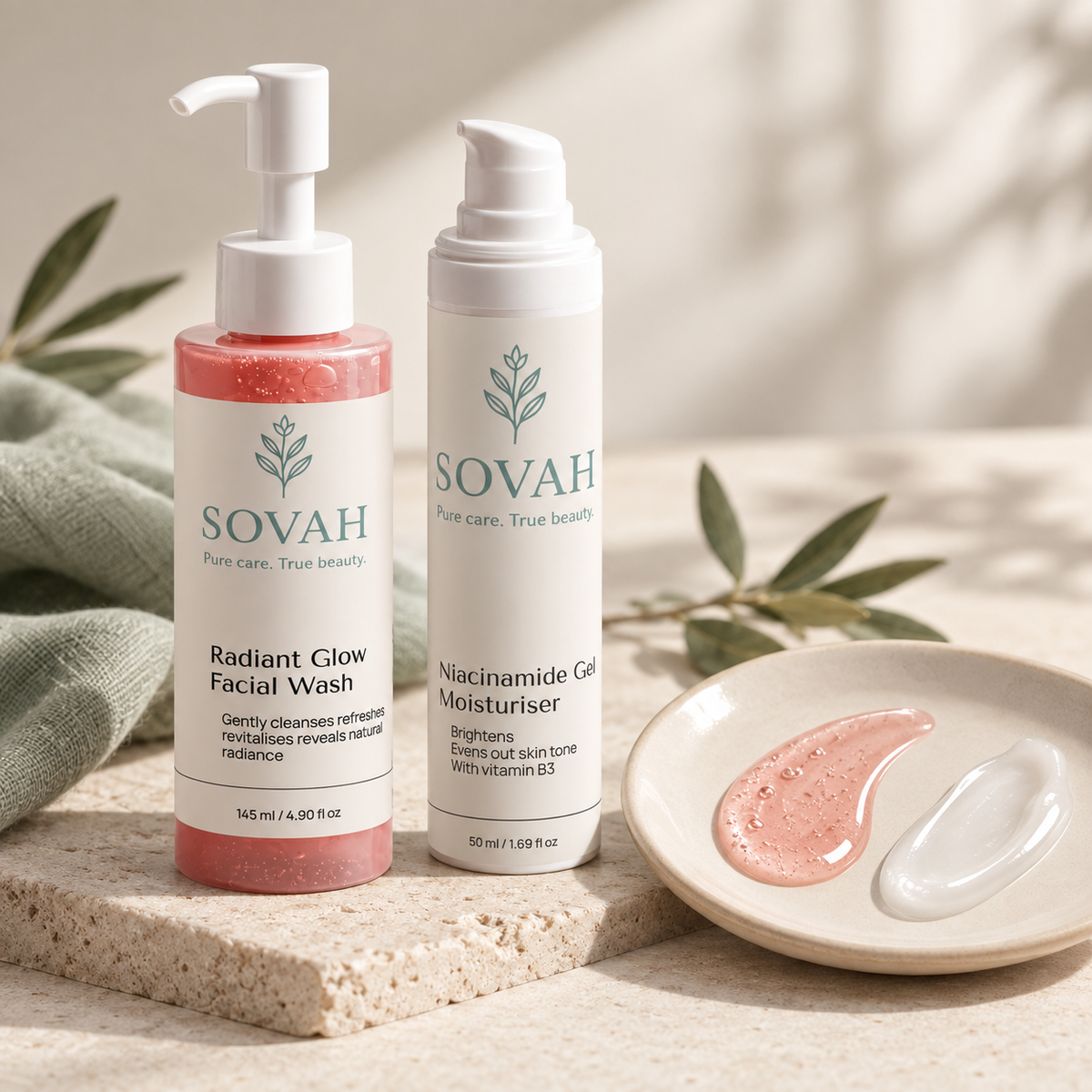 Simple Dull Skin Routine SOVAH products with skincare textures