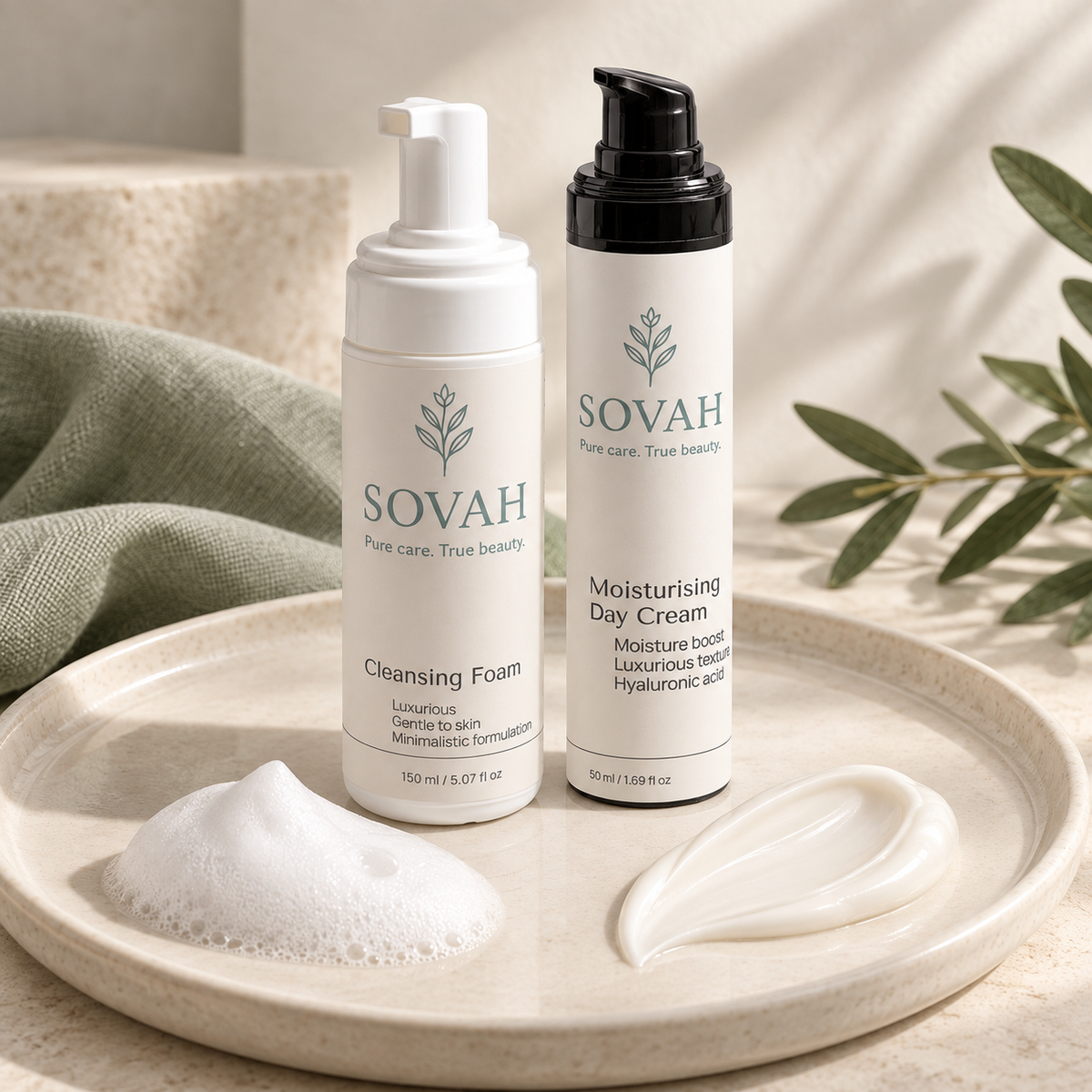 Simple Normal Skin Routine SOVAH products with skincare textures