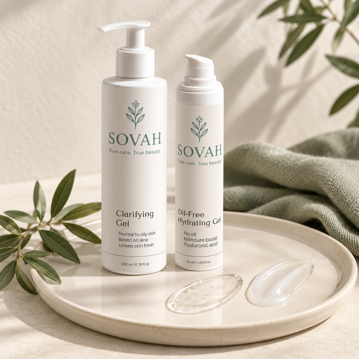 Simple Oily Skin Routine SOVAH products with skincare textures