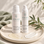 Simple Sensitive Skin Routine SOVAH products with skincare textures